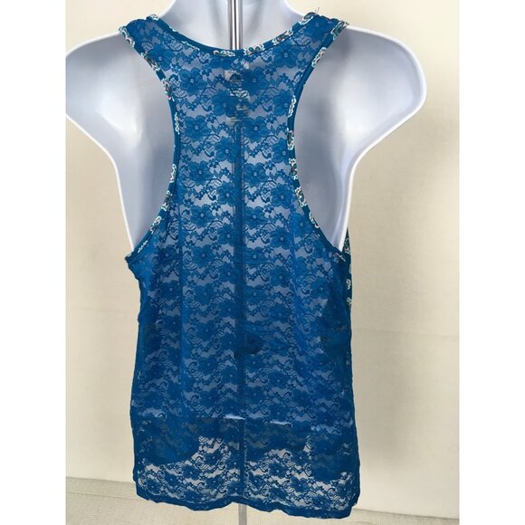 In Bloom By Jonquil Tank Top Size M Blue Patterned Front Lace Racerback New - Picture 4 of 15